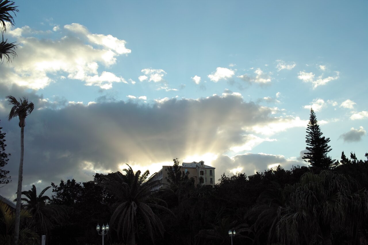 sunset behind Elbow Beach Resort, Bermuda