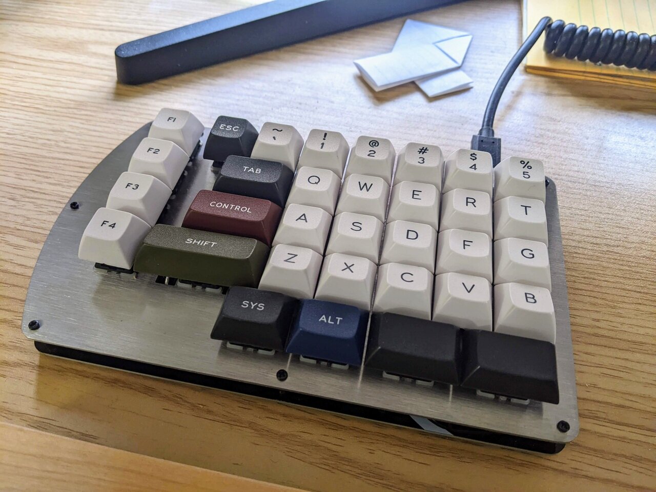 FoldKB with aluminum plates and DSS Late Harvest keycaps, Placerville, California