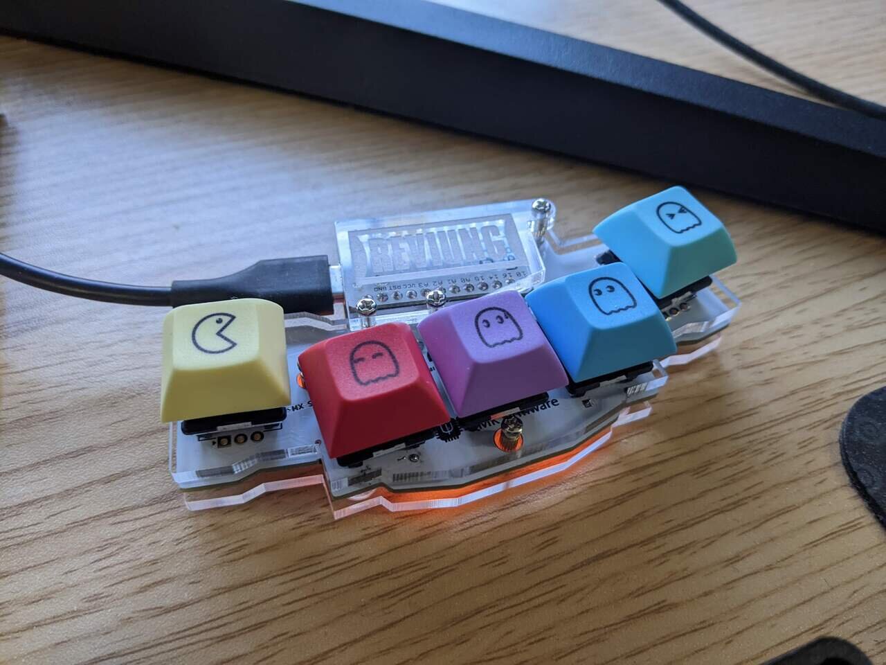 Reviung5 keyboard with Pac-Man printed keycaps, Placerville, California