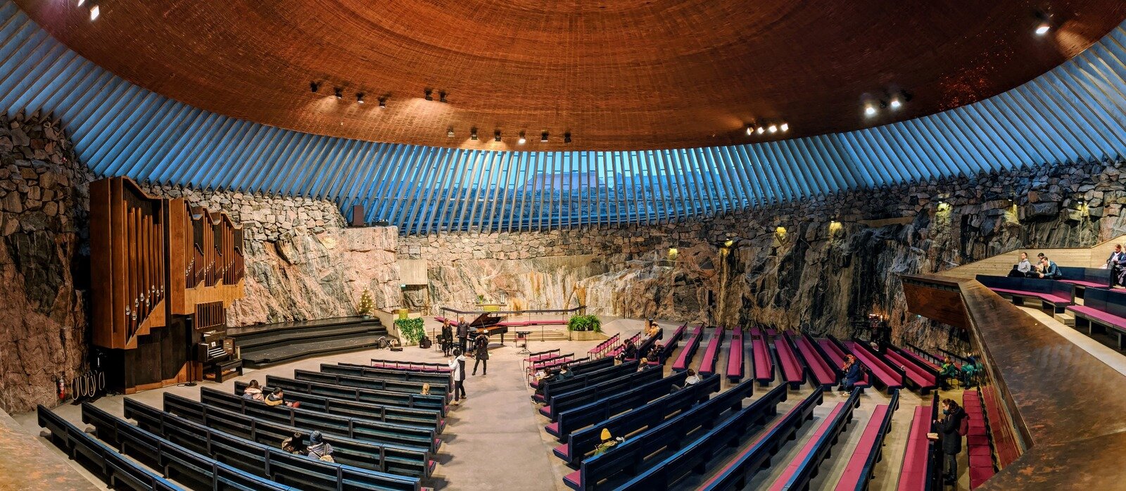 interior panorama, Temppeliaukio Church, Helsinki, Finland