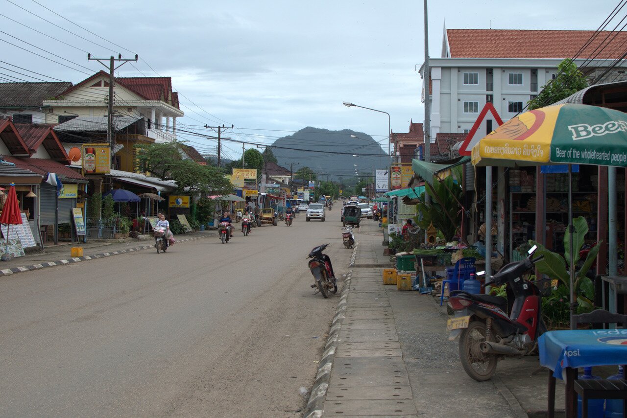 bustling downtown, Vang Vieng, Laos