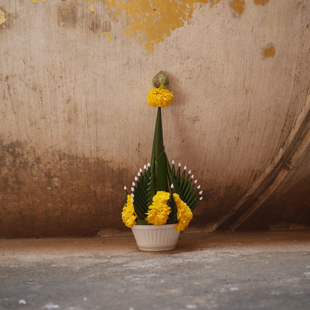 marigold offering, Sukhothai, Thailand