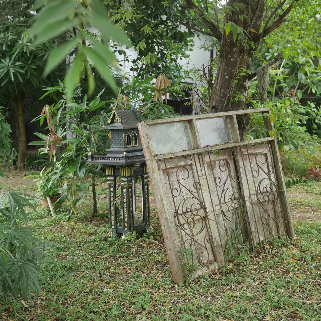 shrine and wall panel, Baan Pao Sam Kha, Thailand