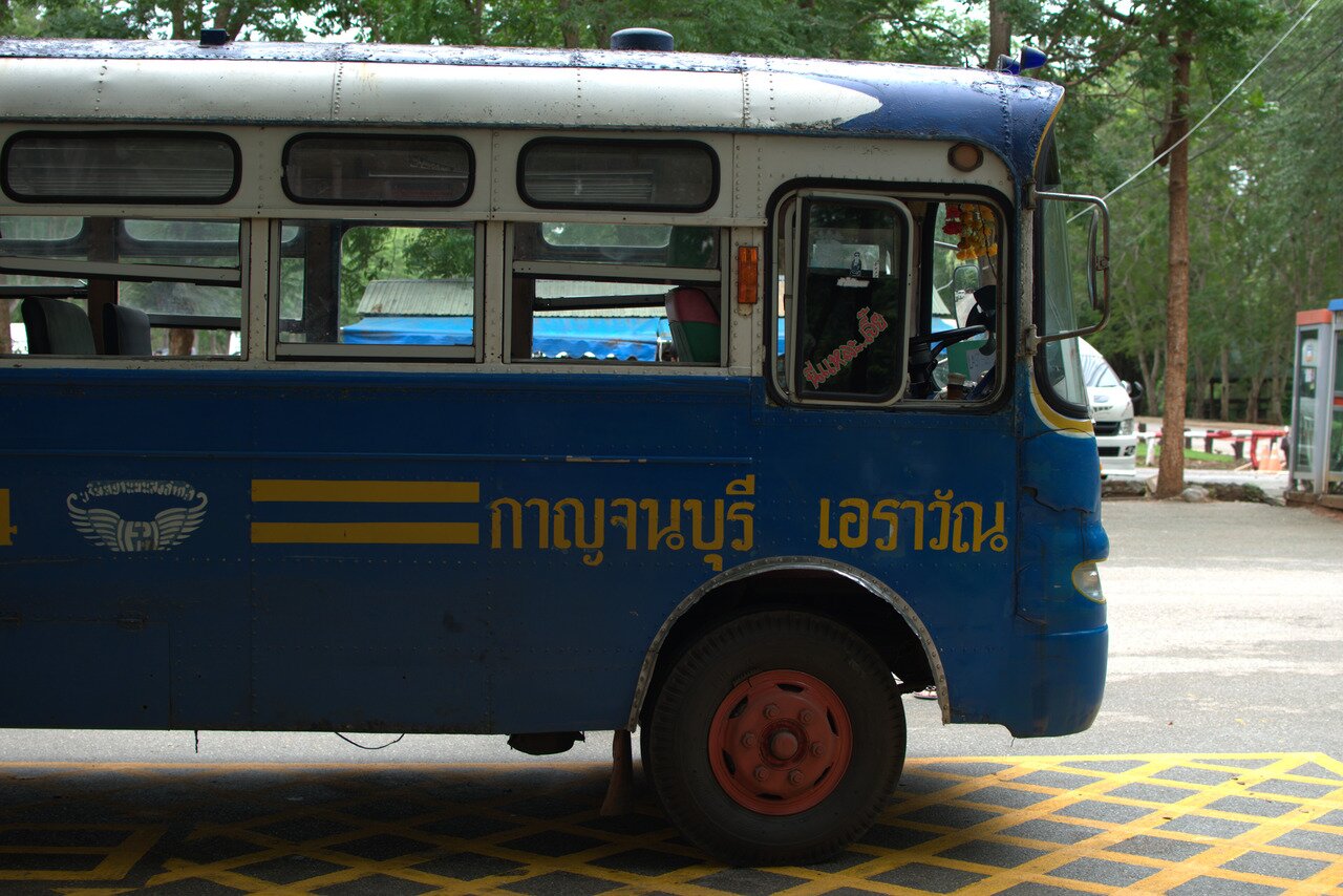 blue bus at Erawan, Kanchanaburi, Thailand