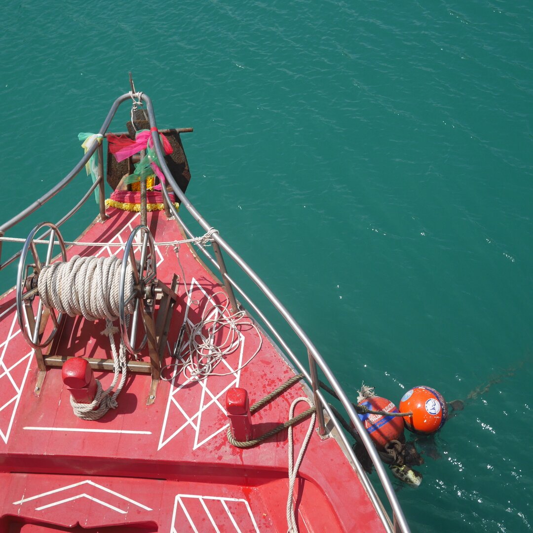 red boat, turquoise water, Ko Samui, Thailand