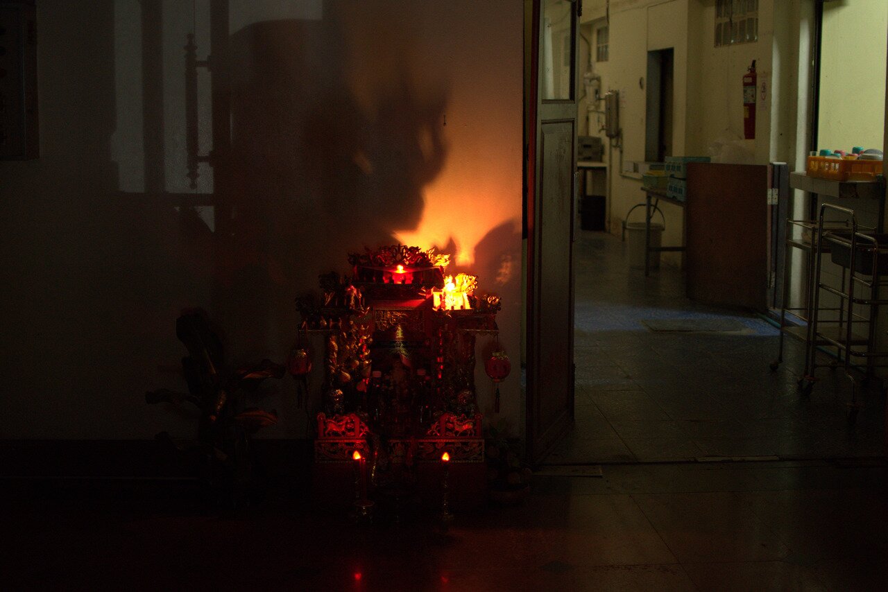 small shrine, unlit halls, Ayutthaya, Thailand