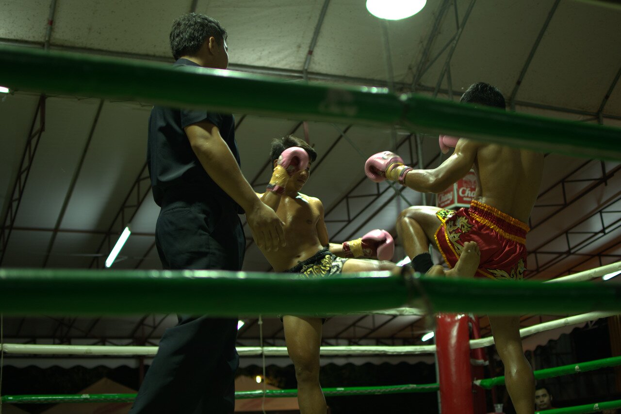 boxers and referee, Kalare Night Bazaar, Chiang Mai, Thailand