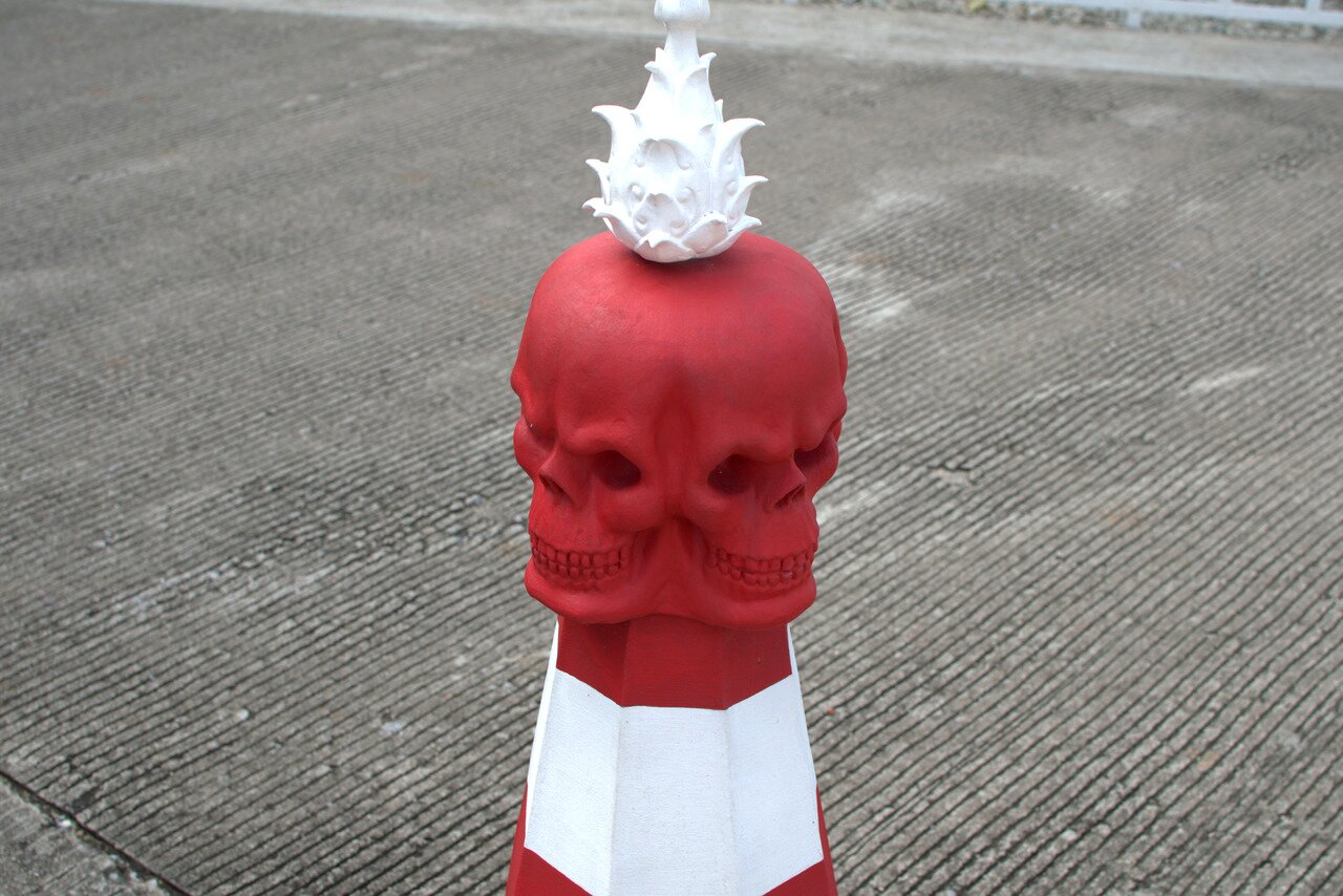 traffic cone, Wat Rong Khun, Chiang Rai, Thailand