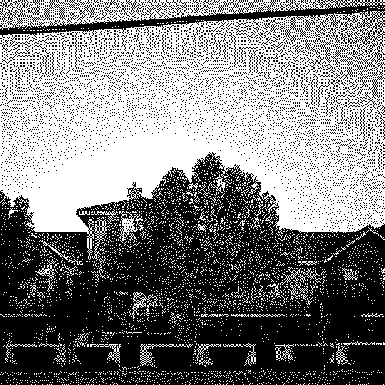 bitmap dither of line of apartments, San José, California