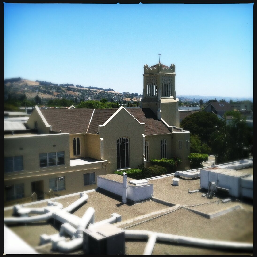 rooftop and church, California - Hipstamatic