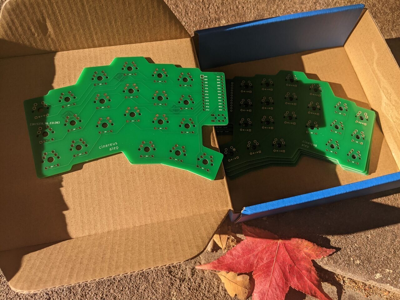 freshly delivered PCBs for a split keyboard, Placerville, California